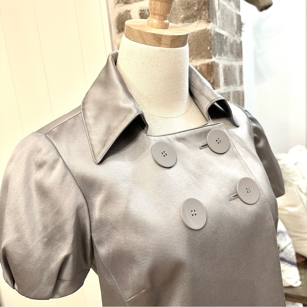 INC INTERNATIONAL CONCEPTS Silver Satin High Collar Trench Jacket — S